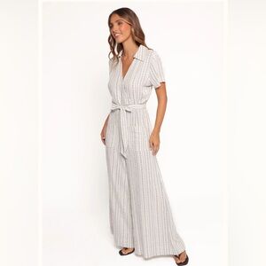 Poppy and Pup Striped Gray and white wide leg Jumpsuit size L